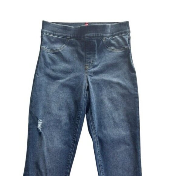 Spanx Womens  Sz M Denim Pull On High Rise Distressed Skinny Ankle Raw Hem Jeans - Picture 4 of 11